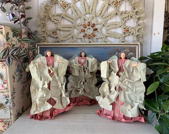 Large Vintage Fontanini Florentine Angel Tree Topper Paper Mache