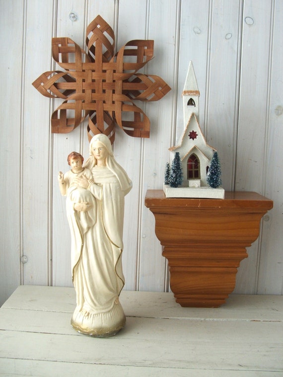 Vintage Chalkware Statue of Holy Mother Mary and Divine Vintage Chalkware Statue of Holy Mother Mary and Divine