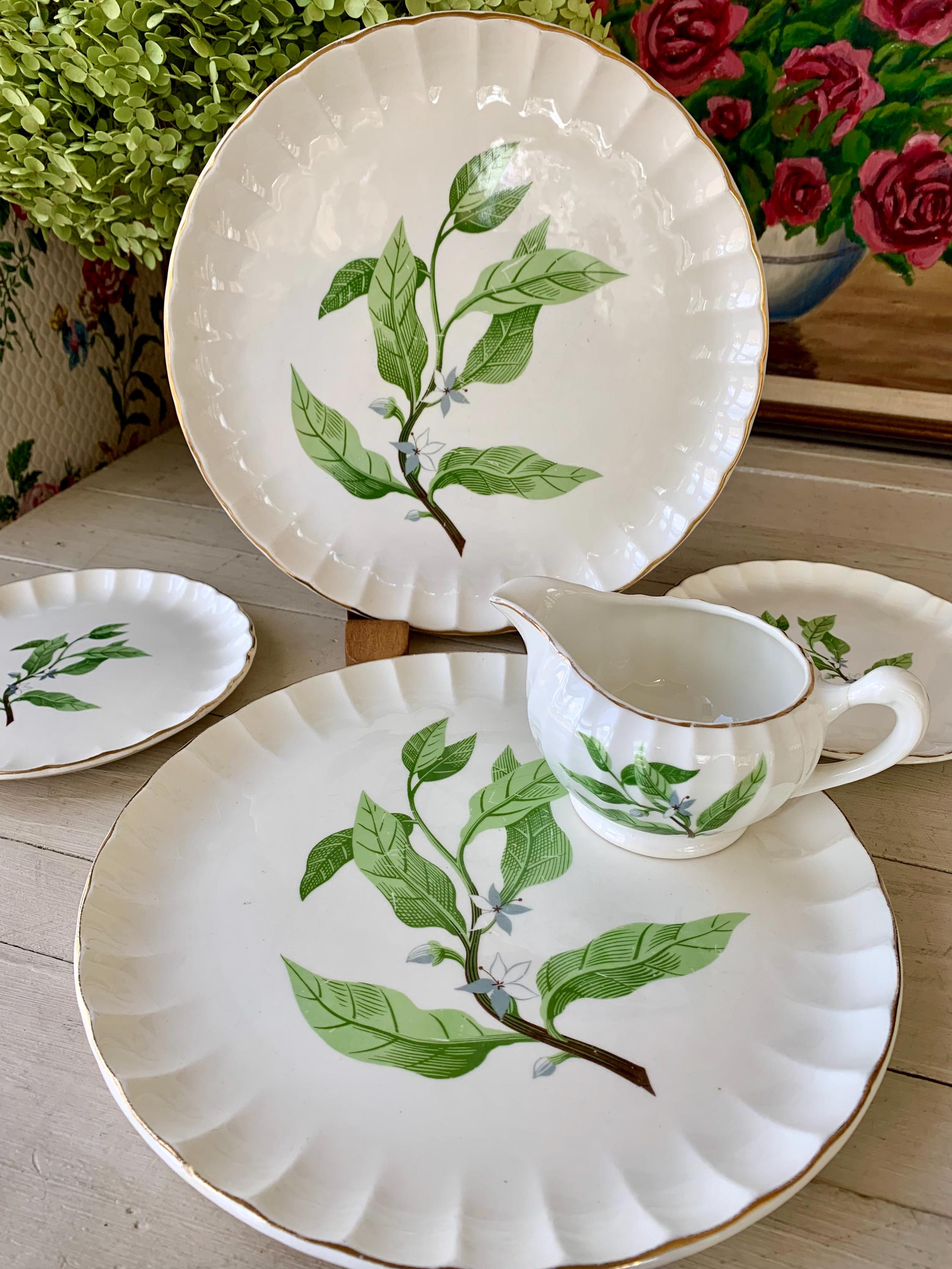 5 Pc Vintage W S George Dinnerware Bolero Orange Blossom Green