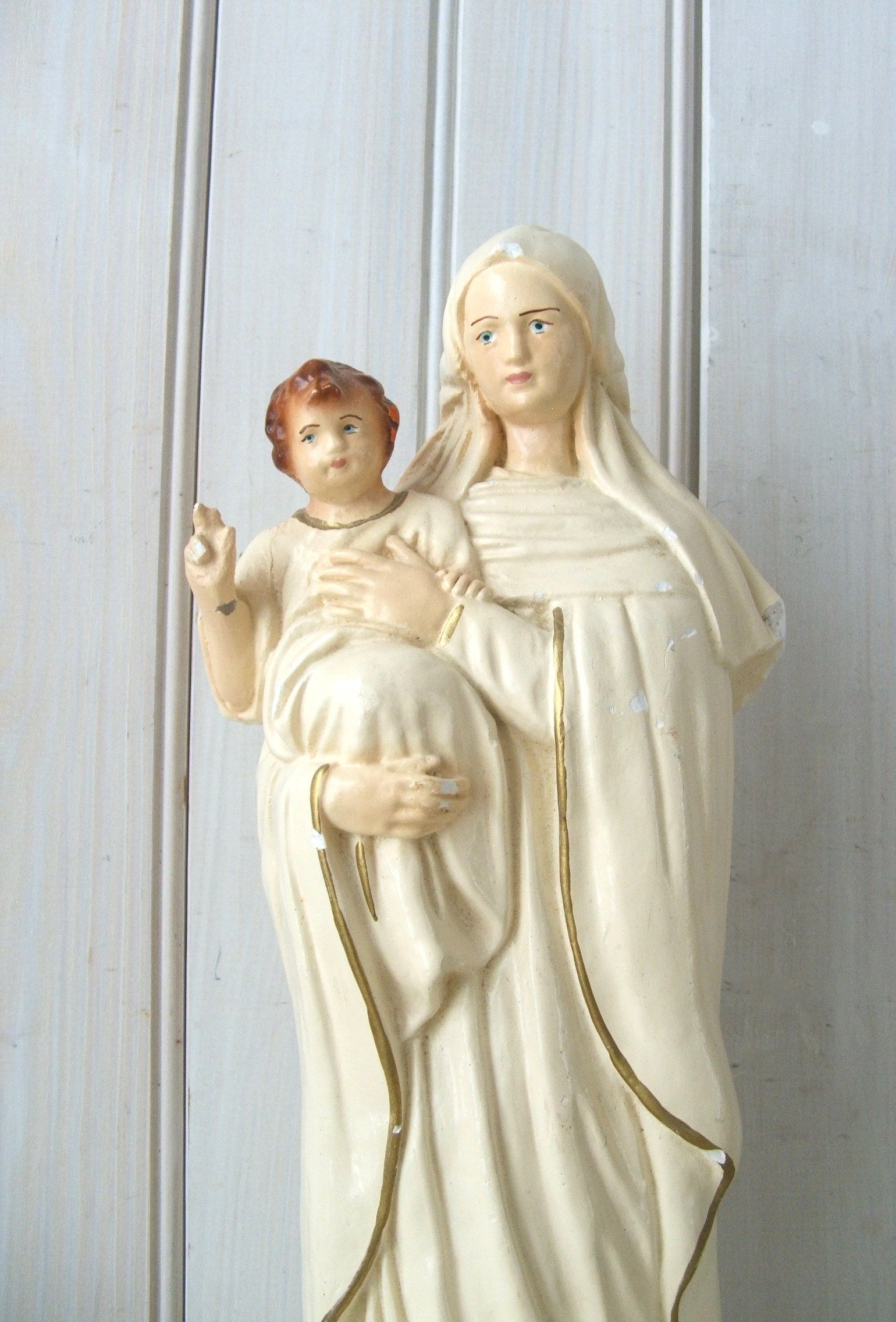 Vintage Chalkware Statue of Holy Mother Mary and Divine Vintage Chalkware Statue of Holy Mother Mary and Divine