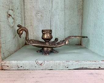 Vintage Brass Tone Metal Peacock Candleholder Candlestick