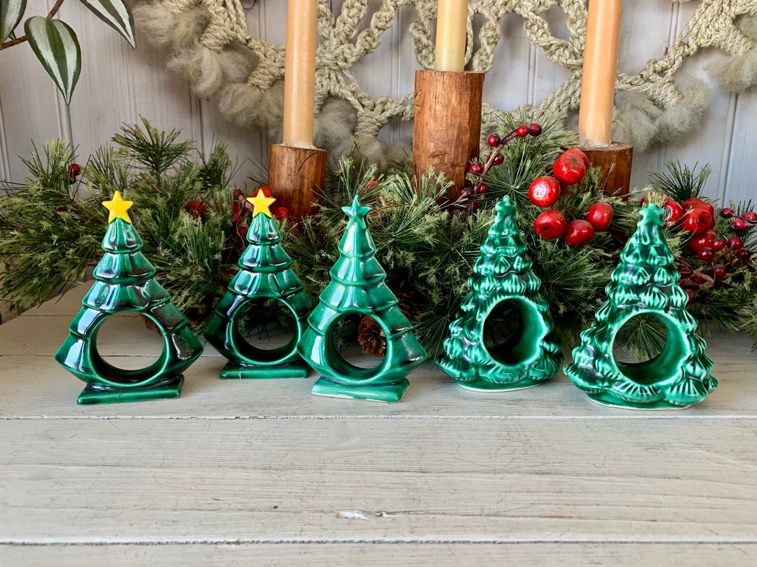 5 Mix and Match Ceramic Christmas Tree Napkin Rings Etsy