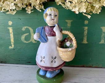 Vintage Shabby Chalk Ware Flower Girl Figurine