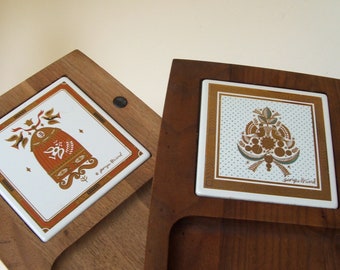 Pair of Georges Briard Cheese and Cracker Trays Woodland