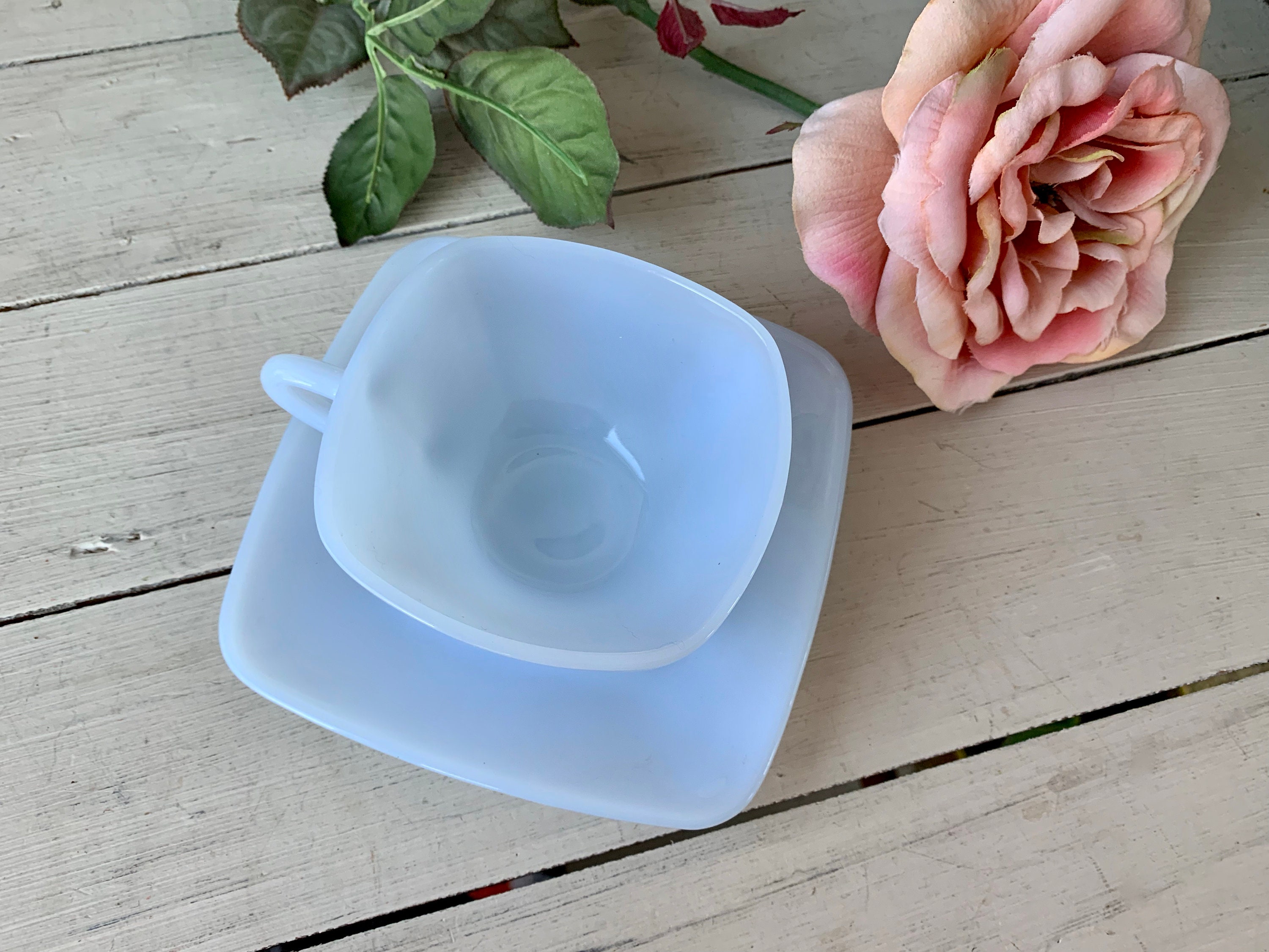 Fire King Azurite Blue Charm Square Cup and Saucer - Etsy