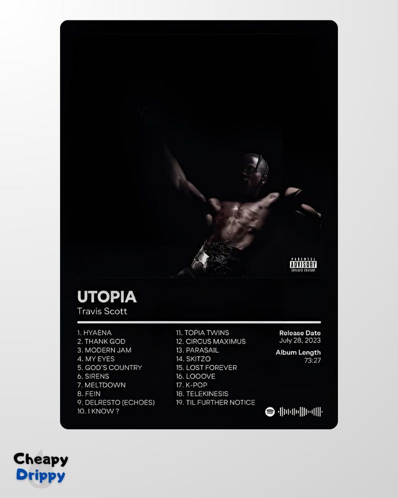Utopia Travis Scott Custom Album Poster Hip Hop Wall Art Personalized