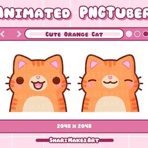 Kawaii oranje kat PNGTuber: geanimeerde twitch-emote (digitale download)