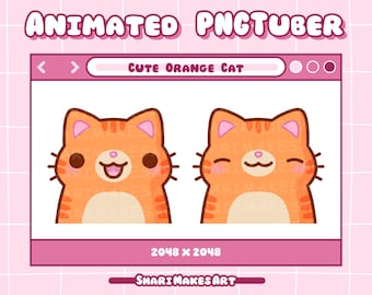Gato naranja kawaii PNGTuber: Emote animado de Twitch (descarga digital)