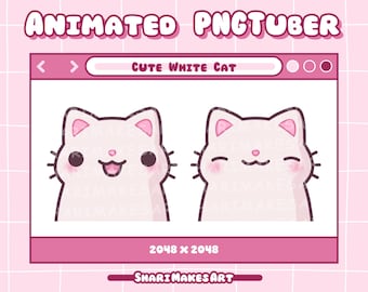 Kawaii White Cat PNGTuber: Emoticono animado de Twitch (Descarga digital)