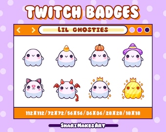 Insignias de Twitch de fantasmas kawaii, emoticonos de Discord (descarga digital)