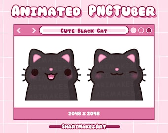 Kawaii Black Cat PNGTuber: Emoticonos animados de Vtuber (Descarga digital)