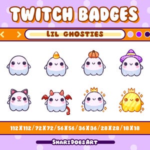 Kawaii Geist Sub/Bit Badges, Emotes, Channel Points - Twitch / Discord (Candy Corn, Kürbis, Hexenhut, Katze, Teufel, Sparkles, Gold)