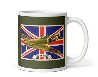 Spitfire Mug | Union Jack | WW2, Battle of Britain, RAF | Remembrance | Coffee Cup