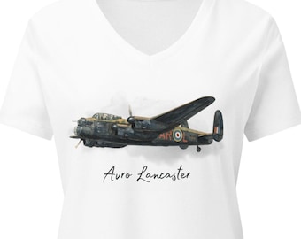 T-shirt Lancaster bommenwerper | WO2, Dambuster, Battle of Britain, RAF | Damestop met V-hals