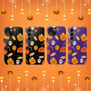 Cute Halloween Candy, Skull, Pumpkin, Purple, Harvest and Fall Season, Apple iPhone and Samsung Galaxy Lightweight Tough Cases