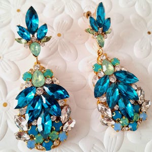 Handmade Blue Crystal Statement Earrings – Elegant and Sparkling Jewelry