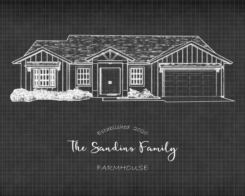 Personalized Wall Art Blueprint Portrait of Your New House Etsy