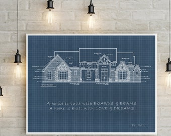 Personalized Wall Art, Blueprint Portrait of your  New House, Special Home, Custom Unique Gift Ideas for Housewarming present, Gift
