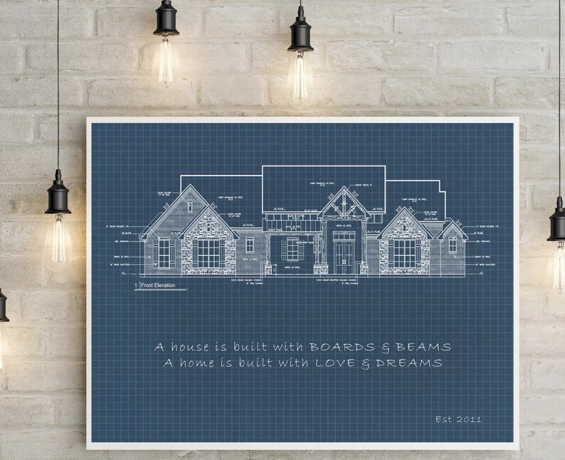 Personalized Wall Art Blueprint Portrait of Your New House Etsy
