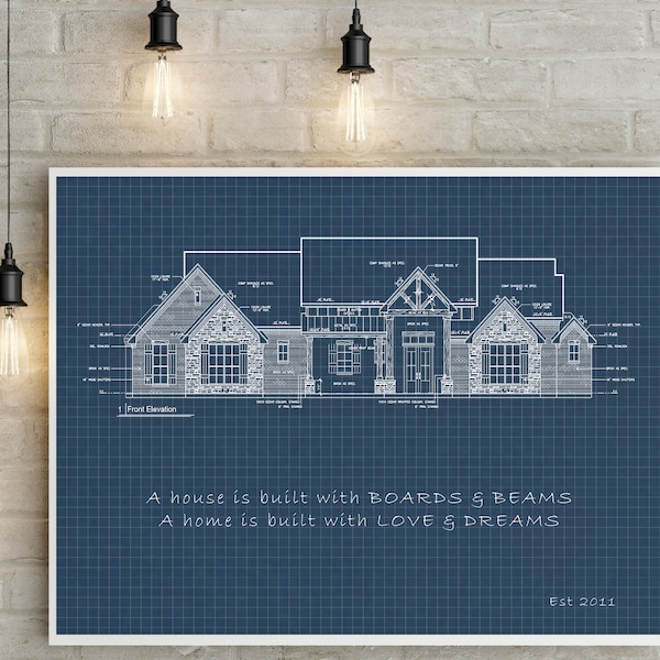 Personalisierte Blueprint Portrait Digitale Datei mit zwei oder mehr Bildern, von Deinem neuen Zuhause, Individuelle Einzigartige Geschenkidee für das erste Haus