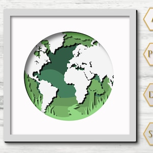 Monde 3D, Shadow Box Svg, modèle de Shadow Box en papier découpé 3D, fichiers SVG à téléchargement numérique, Shadow Box SVG, pour Cricut, Lightbox