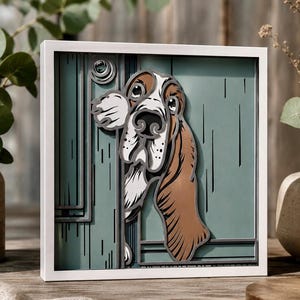 Basset Hound Schattenbox SVG: 3D-Papierschnittdateien mit Ebenen