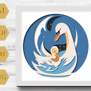 Schwan Familie: 3D SVG-Dateien für Cricut, Silhouette, Glowforge, CNC-Fräser oder Laserschneiden Muttertagsgeschenk für Mama mit Kindern