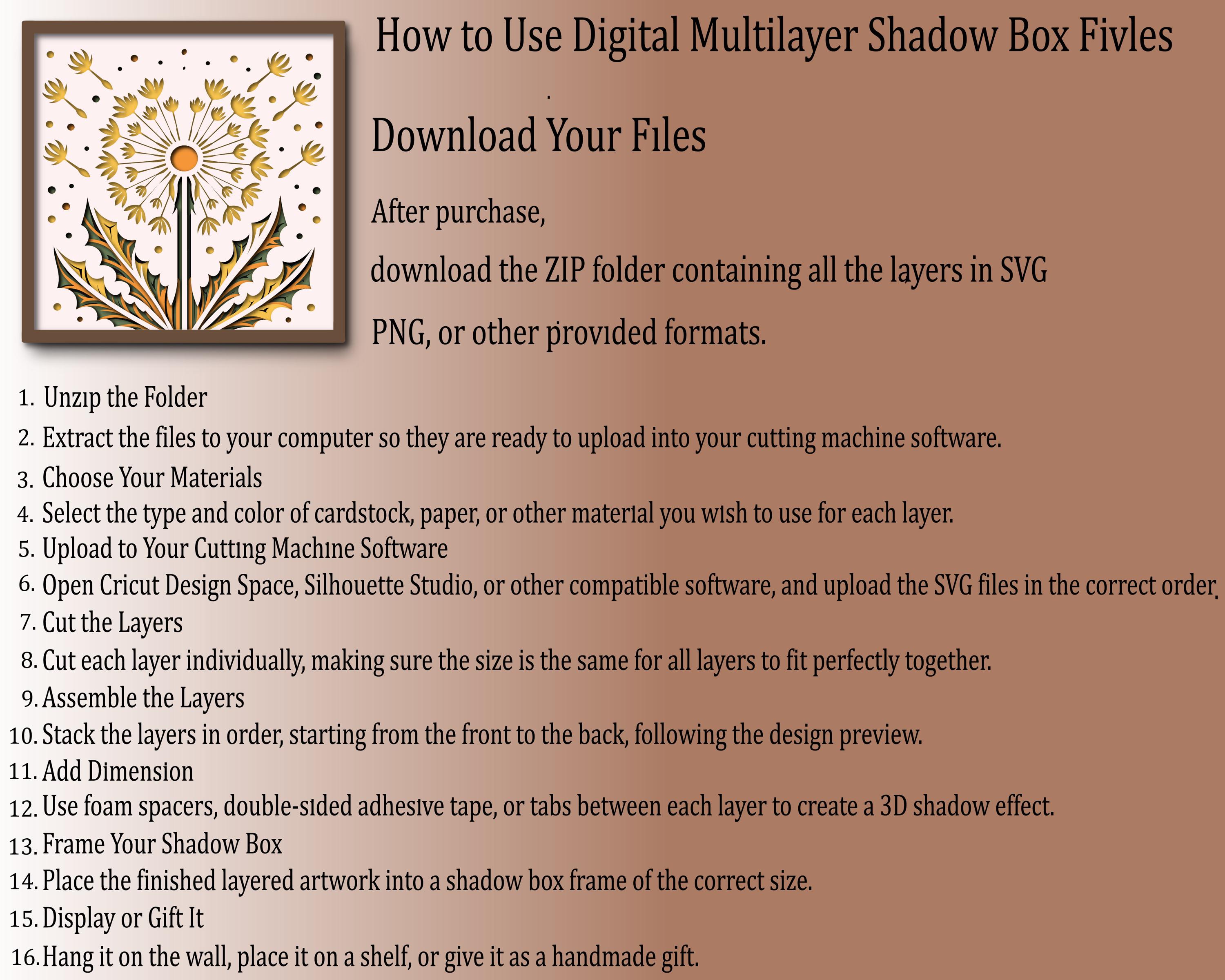 Dandelions SVG Shadow Box Template, 3D Layered Papercut (svg, Dxf, Pdf ...