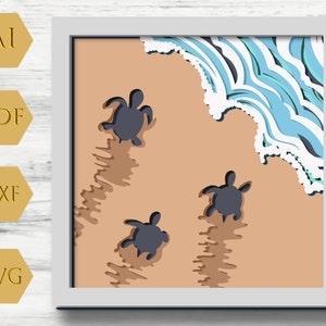 Famille de tortues shadow box svg, 3D shadow box tortue, fichiers svg papier cartonné pour Cricut 3D svg en couches papier découpé 3D multicouche shadow box svg