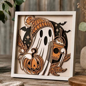 Ghost Halloween Shadow Box SVG: Layered Cardstock 3D Decoration (Digital Download)