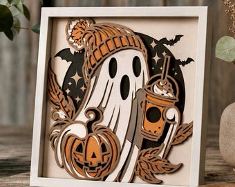 Ghost Halloween Shadow Box SVG: Layered Cardstock 3D Decoration (Digital Download)