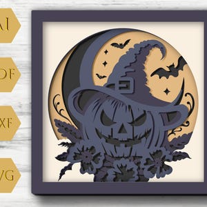 Halloween Pumpkin Shadow Box SVG Template, Layered Paper Cut, Autumn Wall Art Shadow box for Cricut and Silhouette, DIY Fall Home Décor