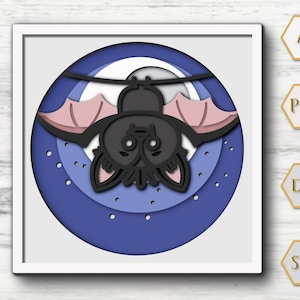 3D Bat Shadow Box SVG: Layered Papercut Halloween Decor (Digital Download, 8x8in, 11 Layers)