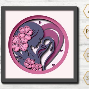 3D Mothers Day Shadow Box, Happy Mother's Day SVG, meerlaags ontwerp, moeder en baby Shadow Box, moeder bloemen svg, voor cricut, voor silhouette