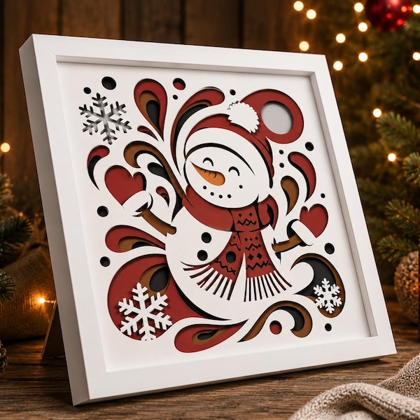 Christmas Snowman Shadow Box SVG, Christmas Layered Papercut (Digital Download)