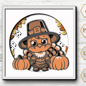 Cute Turkey 3D Shadow Box SVG, Thanksgiving Cute Decoration, Turkey Thanksgiving Decor,3D Autumn Layer SVG, For Cricut, For Silhouette