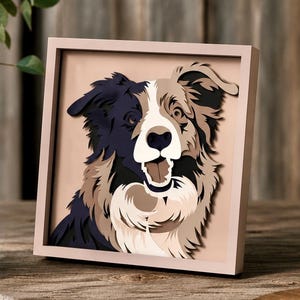 Caja de sombras de perro pastor australiano SVG, archivo de corte láser para decoración de pared - Descarga digital