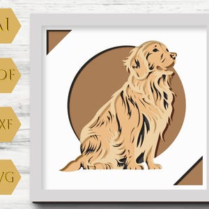 Golden Retriever 3D Layered SVG für Cardstock, Multilayer Papercut, Shadow Box-Dateien für Cricut, Silhouette Dxf, Hund Cut-Datei