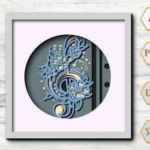 File per Shadow Box in chiave di violino, file di modelli per Light Box in carta ritagliata, Shadow Box in carta ritagliata, file SVG fai da te per Light Box in carta ritagliata 3D, Cricut per taglio