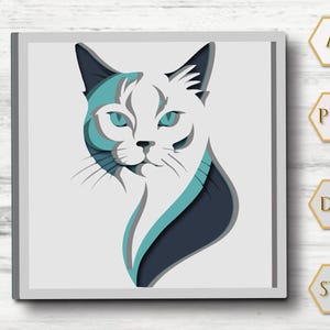 3D Katze Schmuck, Shadow Box SVG, Papierschnitt Vorlagen, 3D Tiere, dekorative Schattenbox, Dateien für Cricut, für Silhouette, svg, dxf, svg, pdf