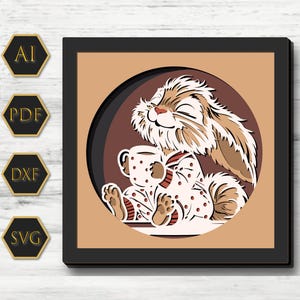 Joli cadre ombre lapin de Pâques, fichier SVG, fichier pour cricut, lapin de Pâques Lightbox SVG, ombre boîte en papier découpé, fichier SVG 3D de Pâques