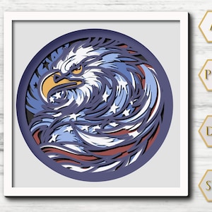 Patriotic Eagle shadow box svg, 3d American Flag svg, Bald Eagle Shadow box svg, 3d Layered svg, 3d shadow box svg, 3d svg, 4th of July svg