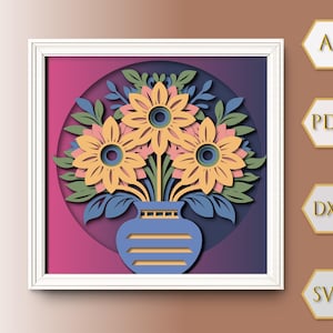 Szablon SVG „Bukiet kwiatów – pudełko cieni”: projekt z papieru warstwowego (pobranie cyfrowe)