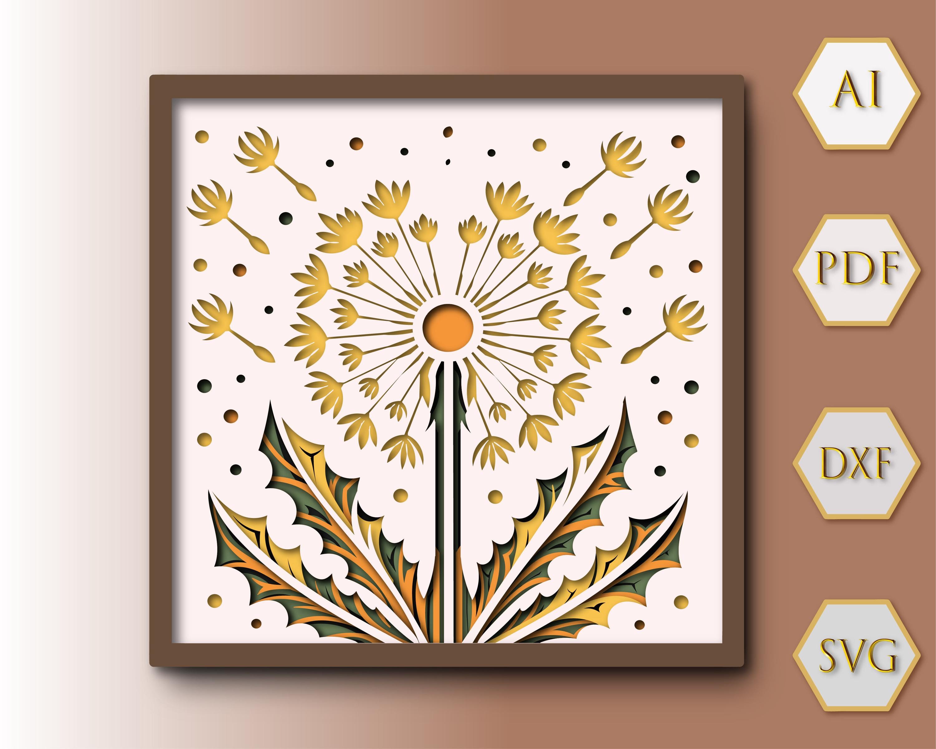 Dandelions SVG Shadow Box Template, 3D Layered Papercut (svg, Dxf, Pdf ...