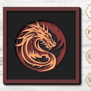 Dragão 3D, caixa de sombra SVG, dragão em camadas 3D, corte a laser para Cricut, para Silhouette, corte CNC, arquivo SVG, papel cartão em camadas