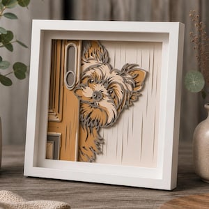 Caja de sombras de Yorkshire Terrier SVG: Archivos de corte de papel 3D en capas