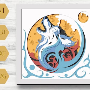 Szablon Wolf Shadow Box SVG, warstwowy papier wycinany Woodland Wall Art Shadow-box dla Cricut i Silhouette, prezent DIY, wystrój domku dla dzikich zwierząt
