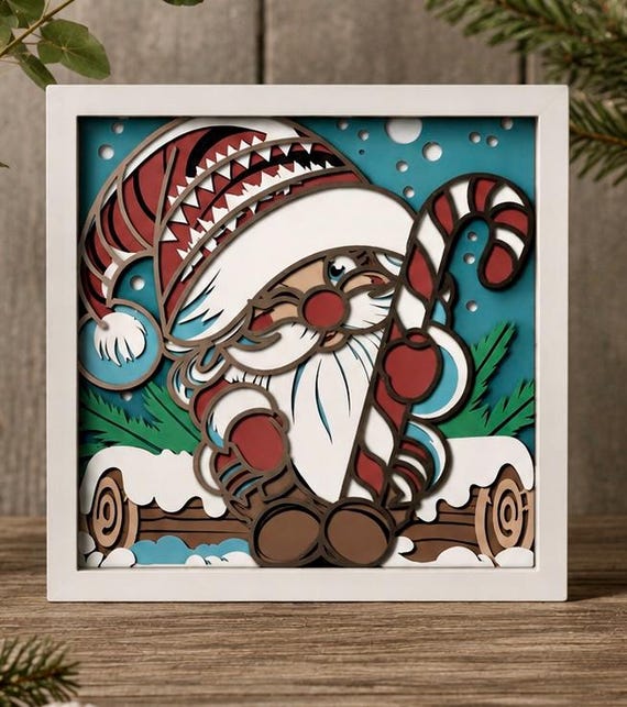 3D Christmas Gnome Shadow Box SVG: Christmas Layered Paper Cut Template (Digital Download)