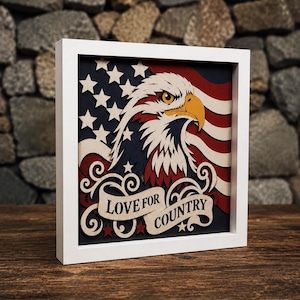 Love for Country 4th of July Shadow Box: Patriotic Paper Cut File (SVG)