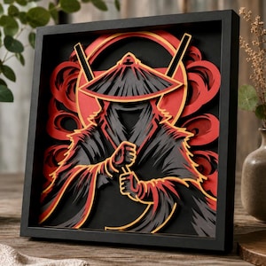 Samurai Shadow Box SVG: Laser cutting,Paper Cut Lightbox (Digital File)